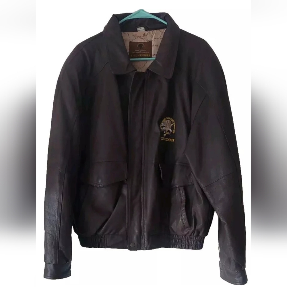 North American Hunting Club Life Member Mens EX LRG Brown Vintage Leather Jacket